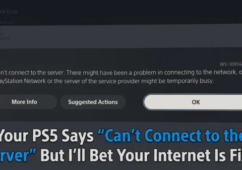 PS5 Controller Beside A TV Showing A Playstation Server Connection Error
